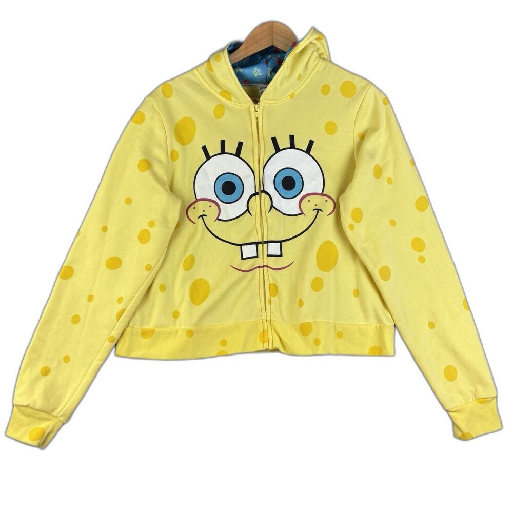 RARE SPONGE BOB SQUARE PANTS YELLOW FULL ZIP HOODIE 2015 NICKELODEON SWEATSHIRT*